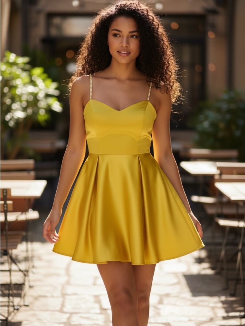 NWT JVN Yellow Satin Mini Dress with Convertible Straps size 14